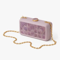 LE MARAIS PEACOCK FEATHER LEATHER CLUTCH - PINK