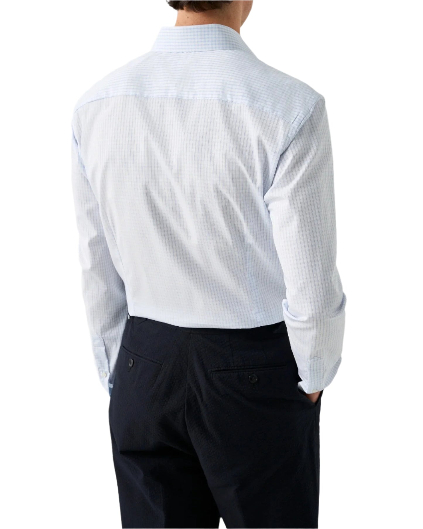 LIGHT BLUE CHECK ON WHITE ELEVATED PIQUE SHIRT