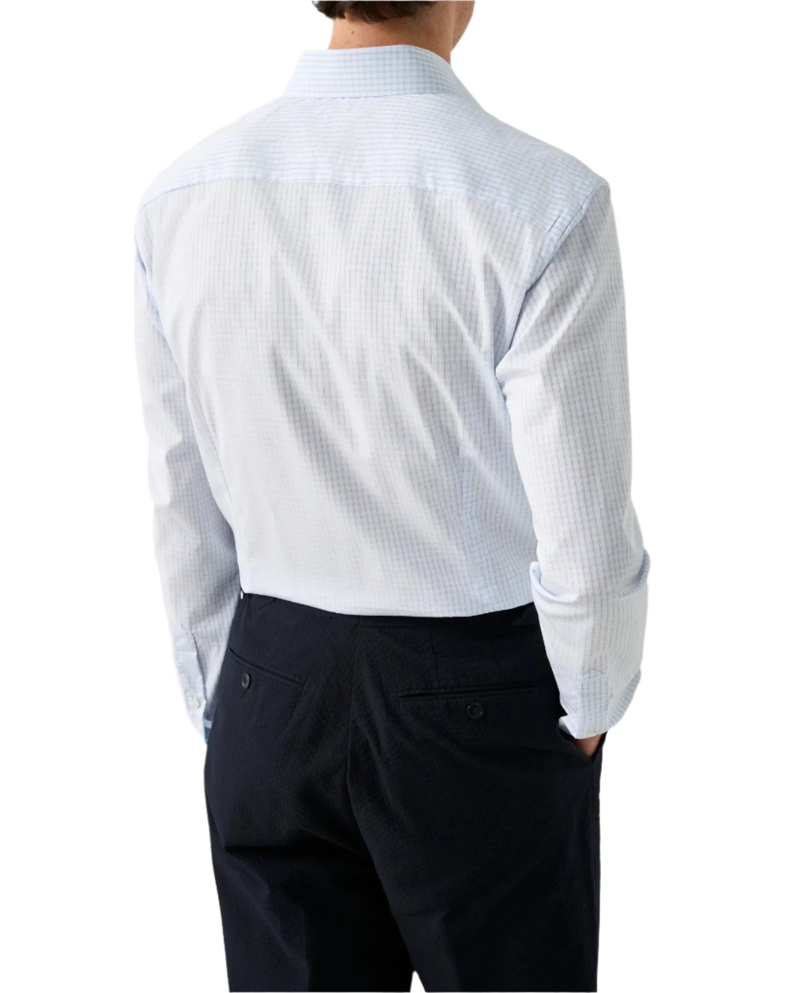 LIGHT BLUE CHECK ON WHITE ELEVATED PIQUE SHIRT