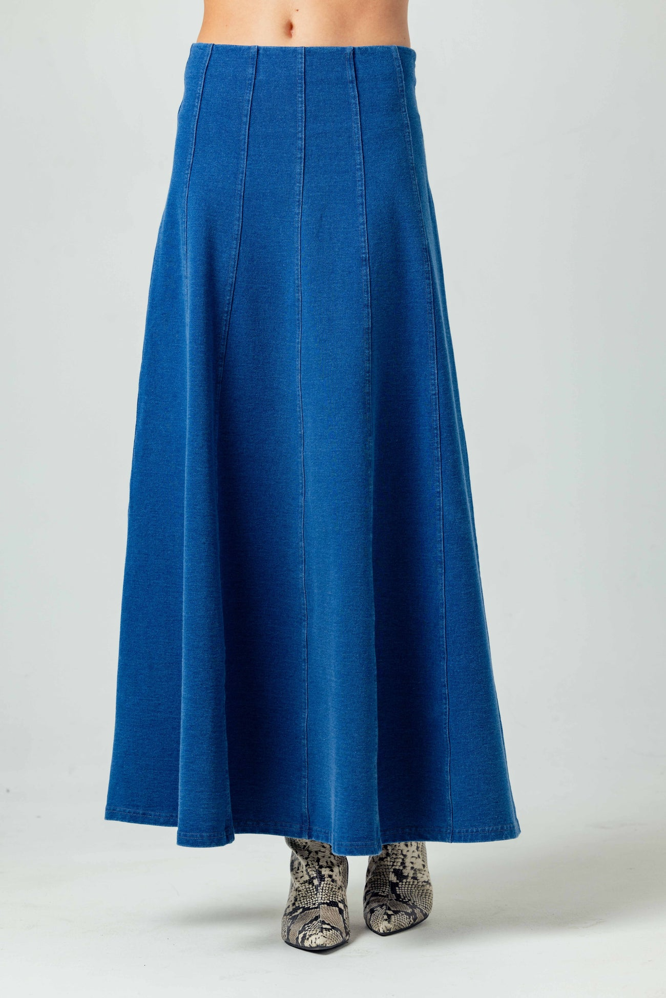 MALLORY FRENCH TERRY DENIM SKIRT - MADIUM WASH DENIM