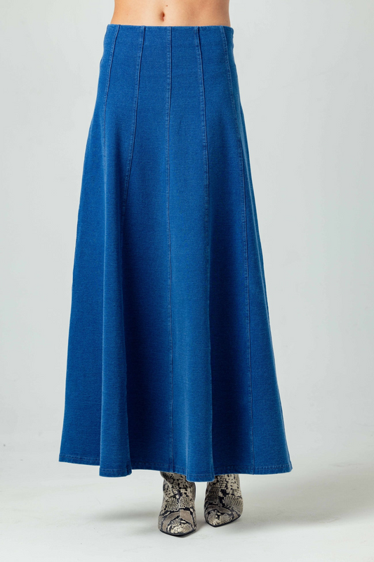 MALLORY FRENCH TERRY DENIM SKIRT - MADIUM WASH DENIM