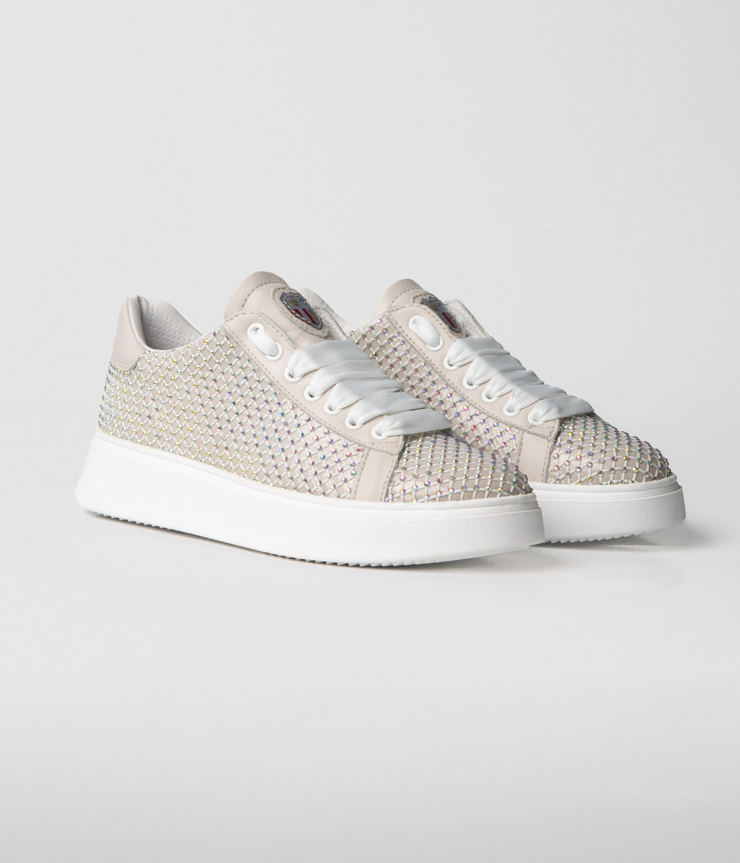 MIA CRYSTAL MESH LEATHER SNEAKER - BEIGE