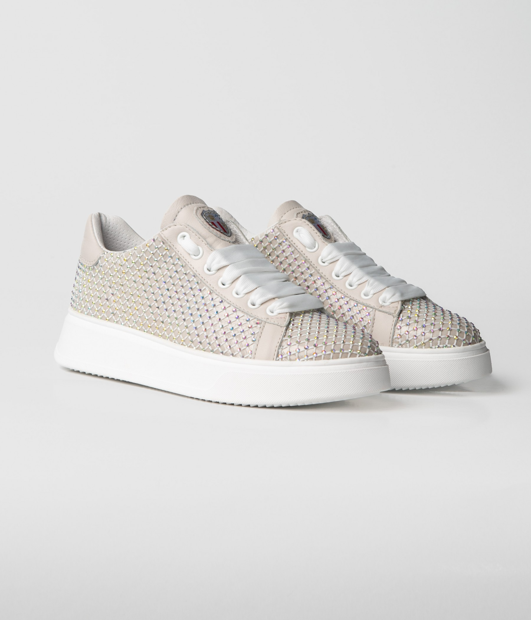 MIA CRYSTAL MESH LEATHER SNEAKER - BEIGE