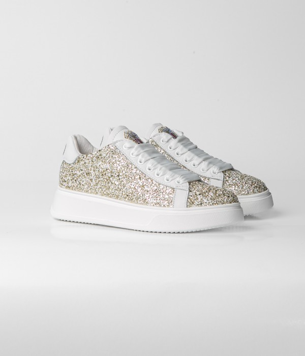 MIA GLITTER LEATHER SNEAKER - PLATINUM