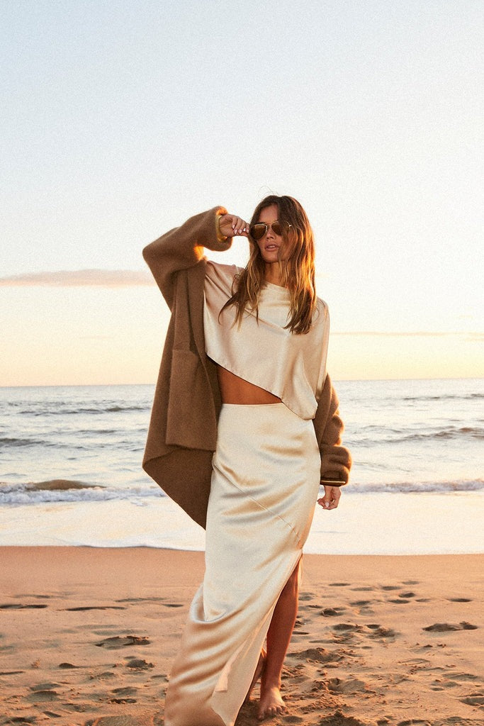 NAOMI SILK SKIRT - LATTE