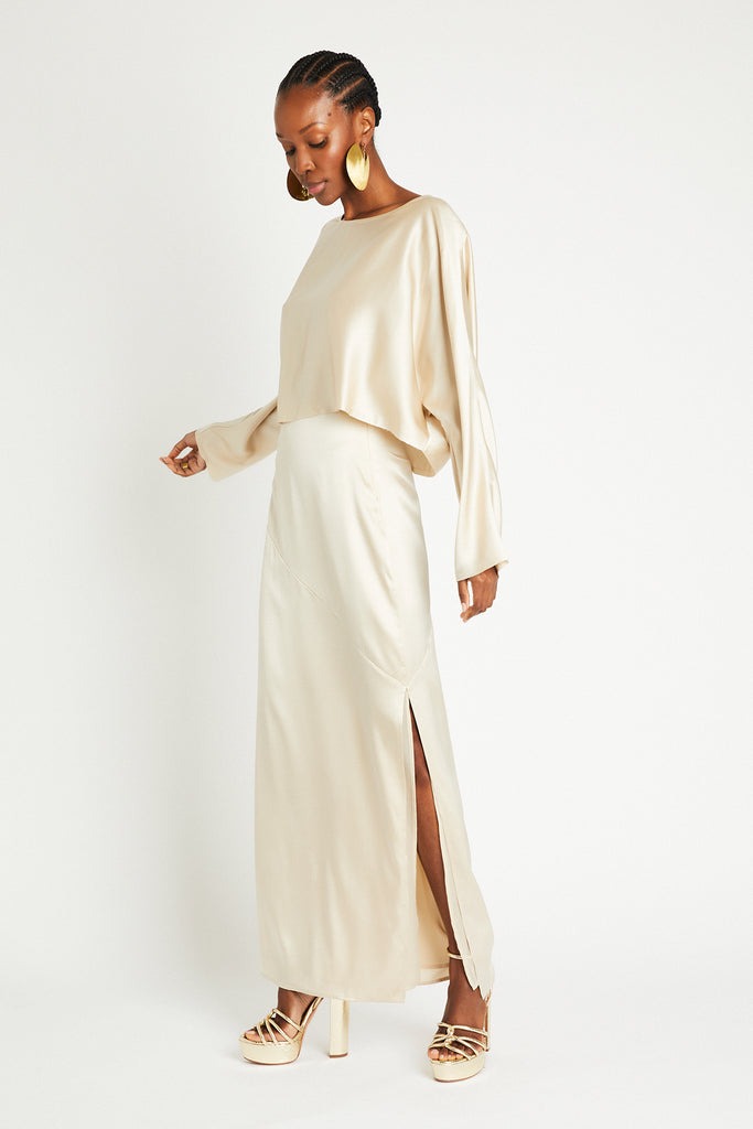 NAOMI SILK SKIRT - LATTE