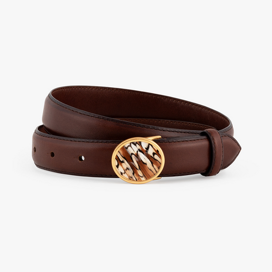 NOCTURNAL NATTY FEATHER BUCKLE LEATHER BELT - BROWN QUAIL