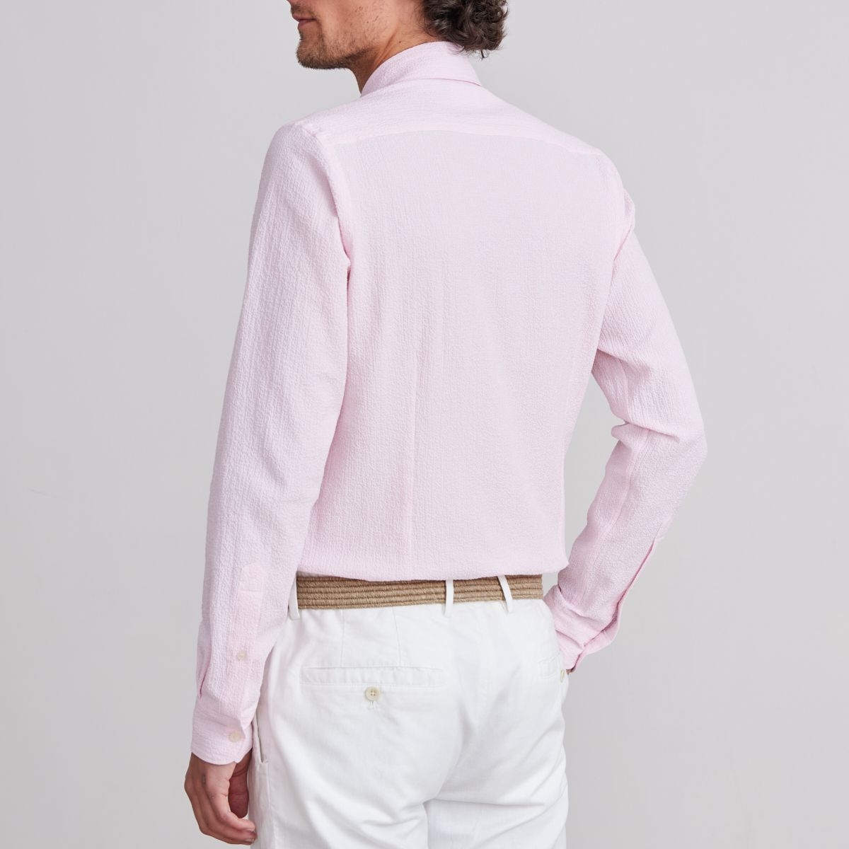 BYRON TEXTURED CRINKLE PIN STRIPE SHIRT - LIGHT PASTEL PINK
