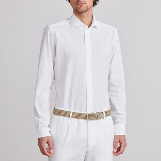 BYRON TEXTURED CRINKLE SHIRT - WHITE
