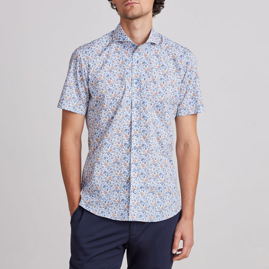 MARSEILLE FLORAL PRINT SHORT SLEEVE SHIRT - BLUE