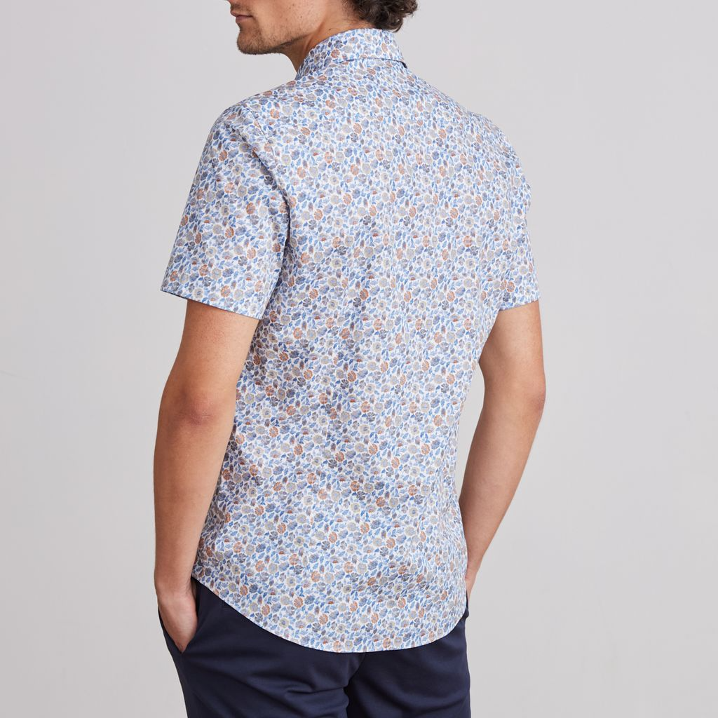 MARSEILLE FLORAL PRINT SHORT SLEEVE SHIRT - BLUE