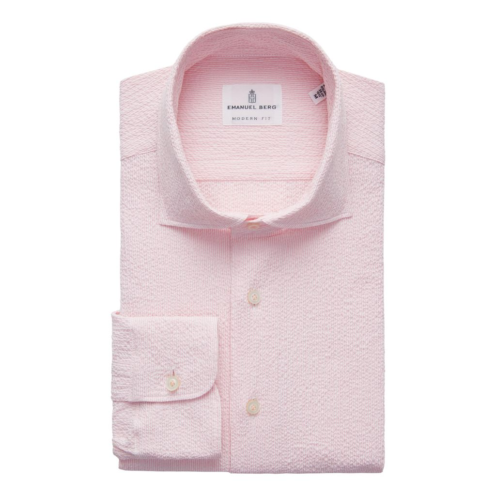 BYRON TEXTURED CRINKLE PIN STRIPE SHIRT - LIGHT PASTEL PINK