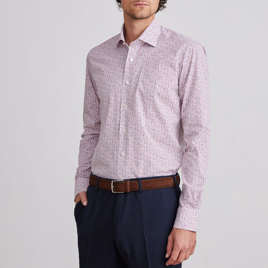 MR CROWN FLORAL PRINT ON WHITE SHIRT - RED