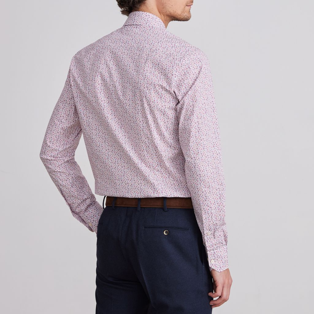 MR CROWN FLORAL PRINT ON WHITE SHIRT - RED