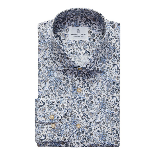 MR CROWN PAISLEY PRINT ON WHITE SHIRT - BROWN