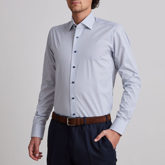 MR CROWN MICRO FLORAL PRINT SHIRT - BRIGHT BLUE