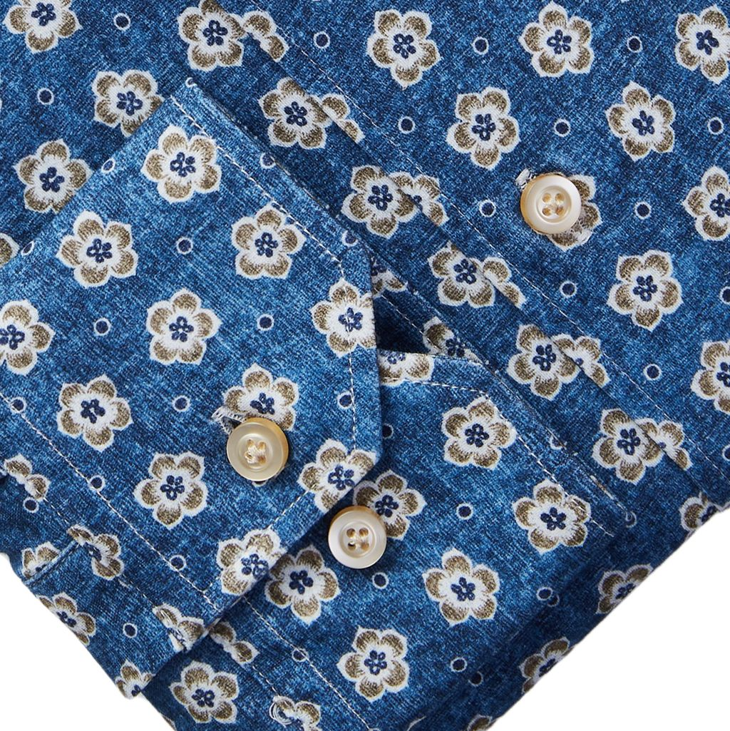 BYRON FLOWER PRINT FLEX KNIT SHIRT - BRIGHT BLUE AND BEIGE