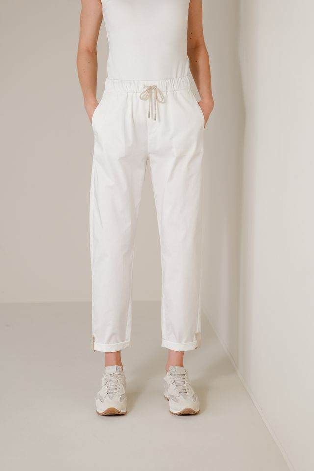 CREAM COTTON BLEND COMFORT TROUSER