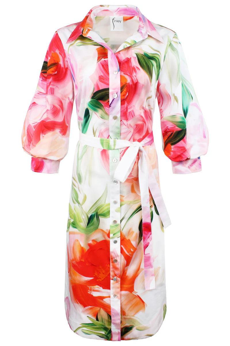 MIDI CLEMENTINE PEONY FLORAL DRESS - ORANGE/PINK