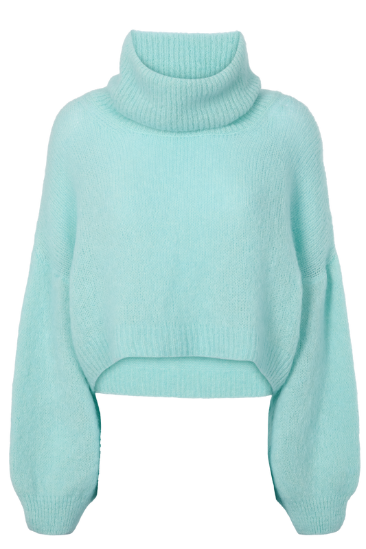 ANDREA ROLLNECK CROPPED ALPACA PULLOVER - SEAFOAM GREEN