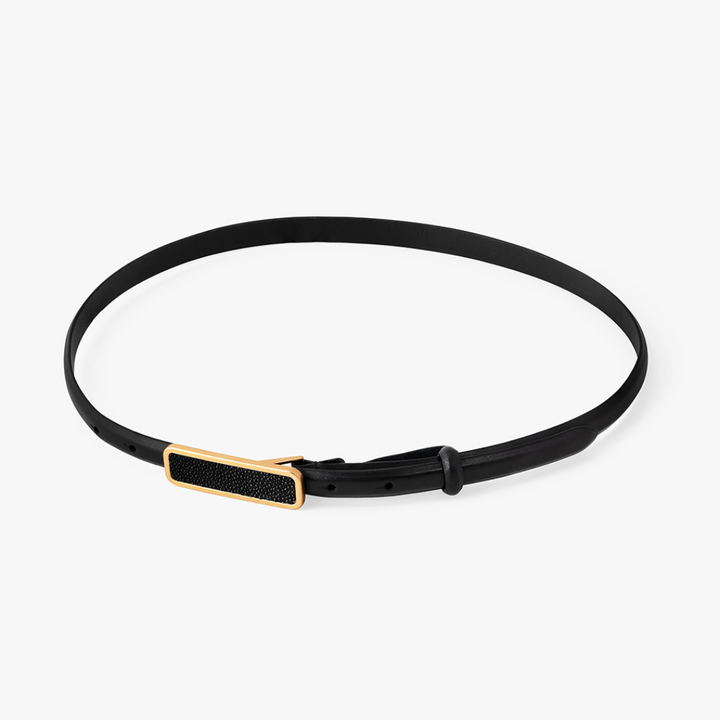 ACE BASIN ABBY STINGRAY BUCKLE LEATHER BELT - BLACK STINGRAY