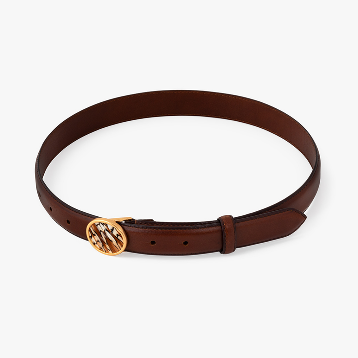 NOCTURNAL NATTY FEATHER BUCKLE LEATHER BELT - BROWN QUAIL