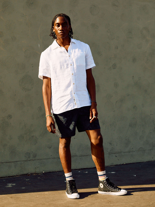 SHORT SLEEVE PALMA LINEN SHIRT - HORIZON IVORY STRIPE