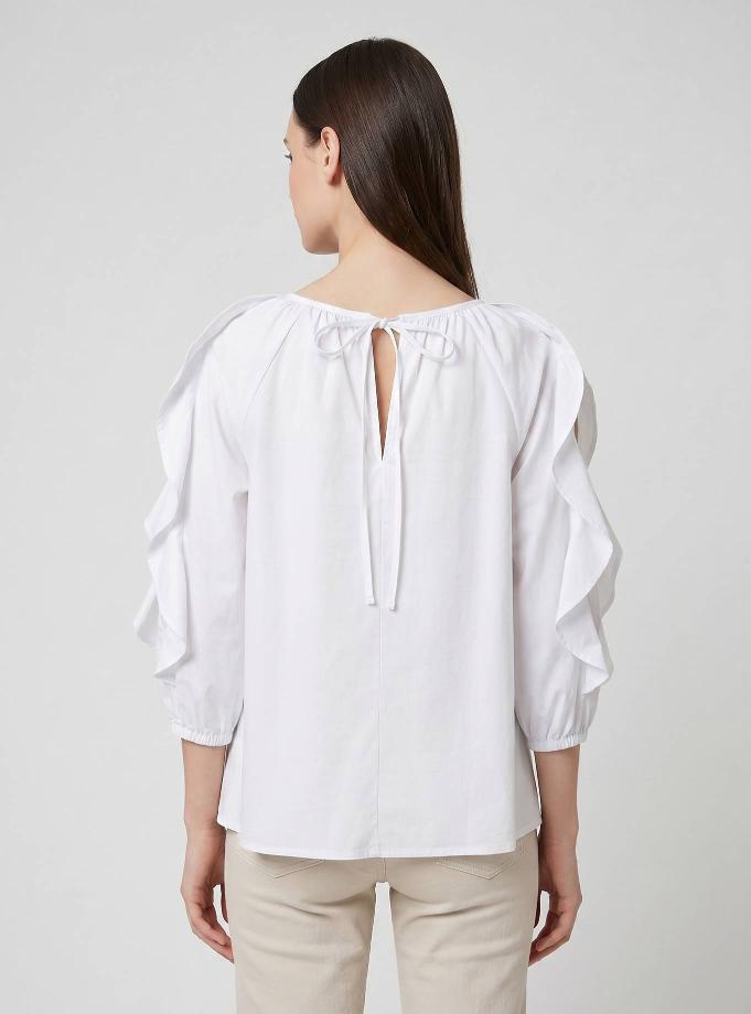 WHITE COTTON BLOUSE WITH RUFFLE SLEEVE