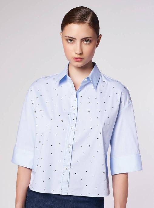 LIGHT BLUE CROPPED SHIRT WITH JEWELS
