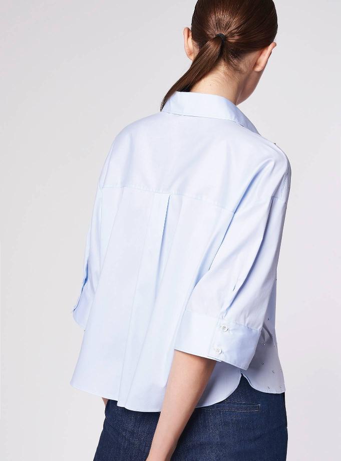 LIGHT BLUE CROPPED SHIRT WITH JEWELS