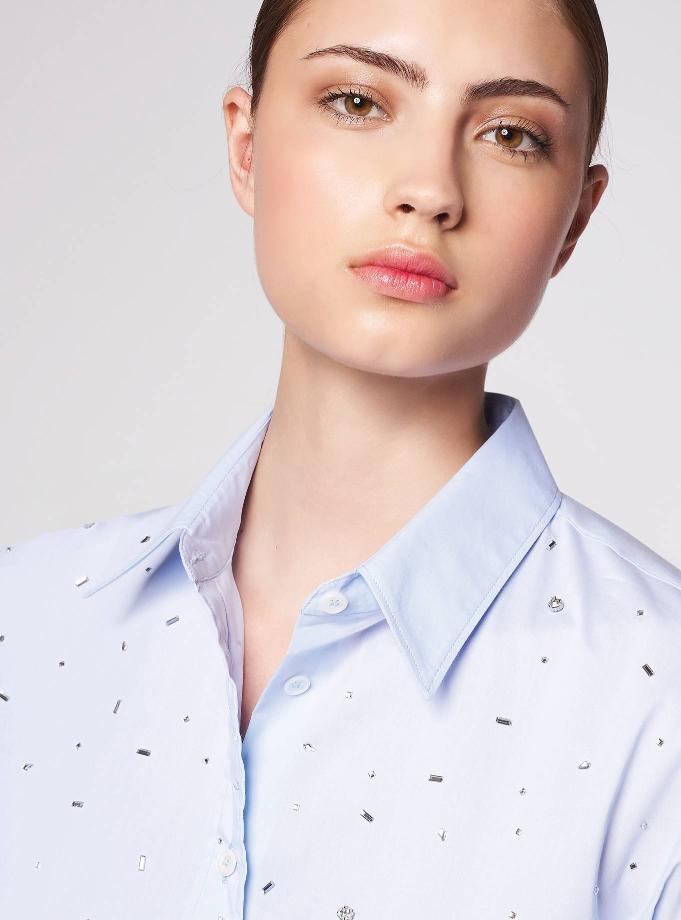 LIGHT BLUE CROPPED SHIRT WITH JEWELS