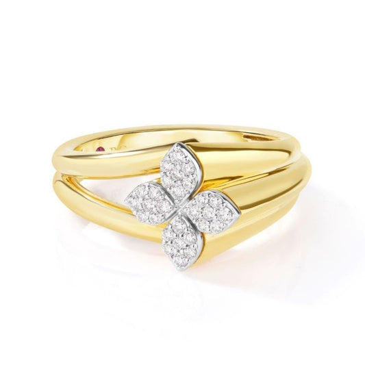 18K YG WG LOVE IN VERONA FLOWER DOUBLE RING
