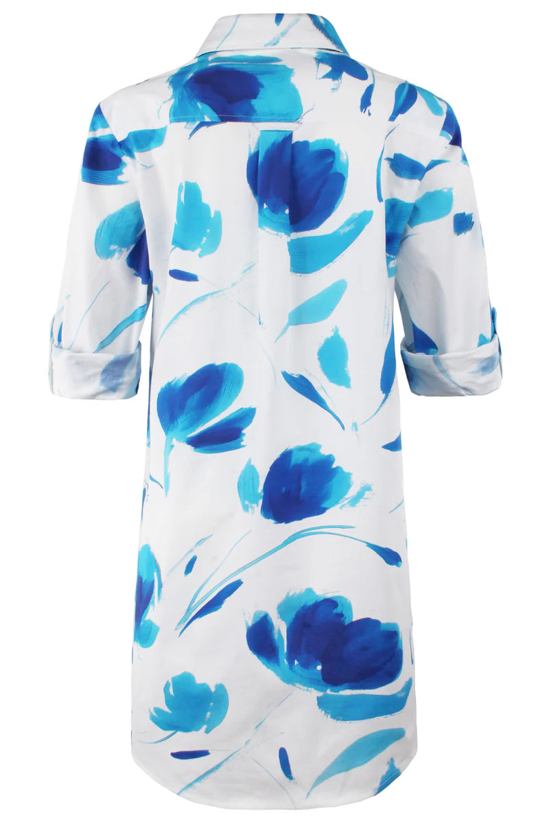 ALEX SHIRTDRESS TULIP PRINT-WHITE/BLUE