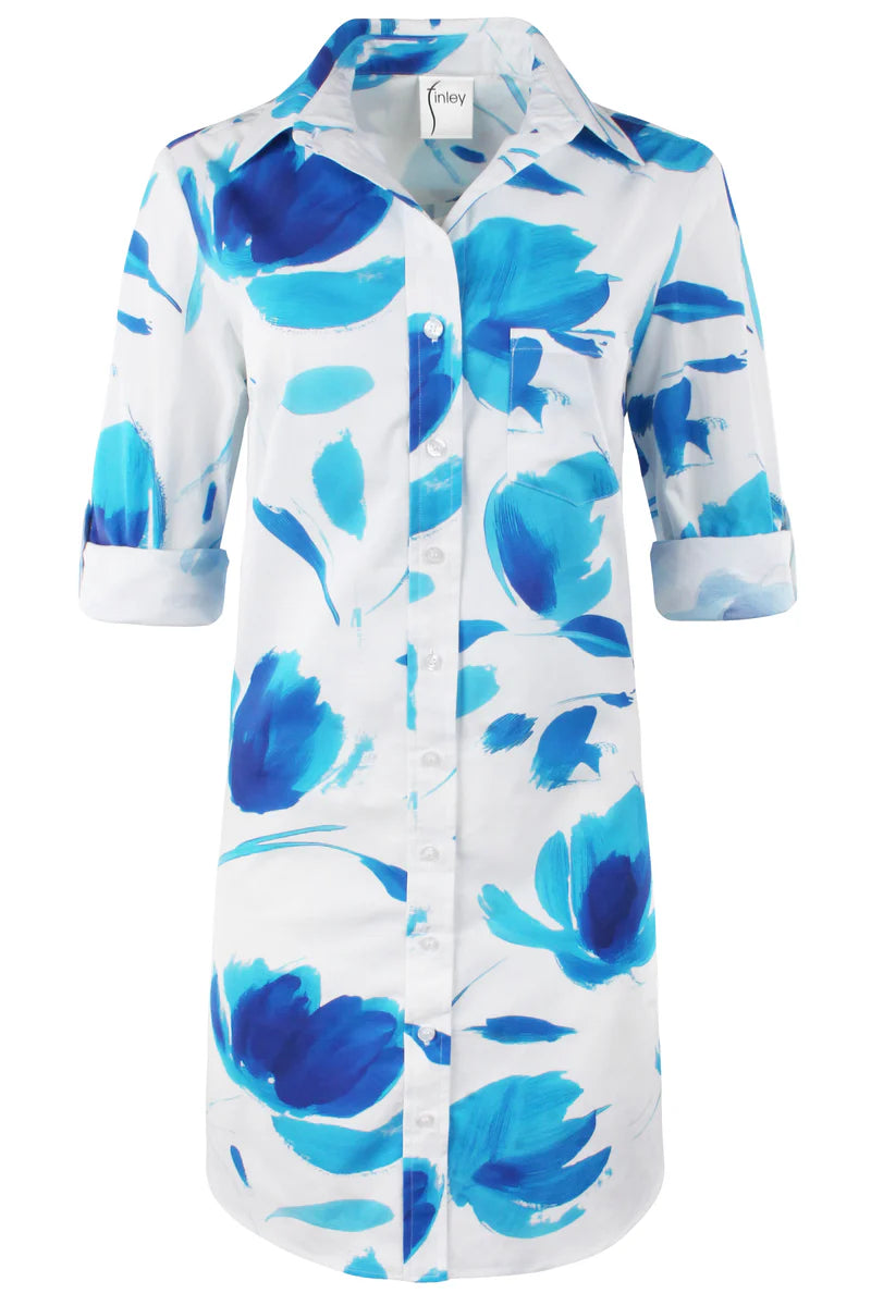 ALEX SHIRTDRESS TULIP PRINT-WHITE/BLUE