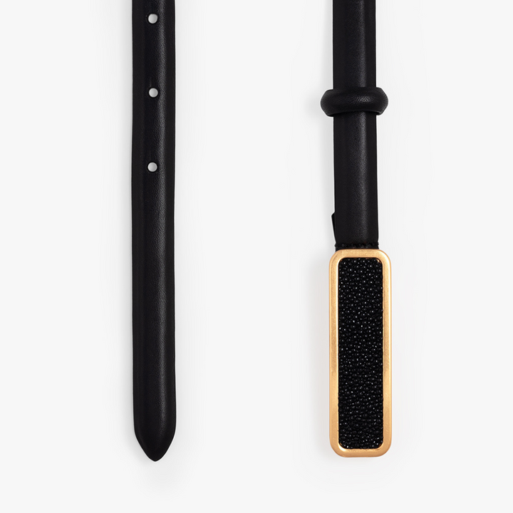 ACE BASIN ABBY STINGRAY BUCKLE LEATHER BELT - BLACK STINGRAY