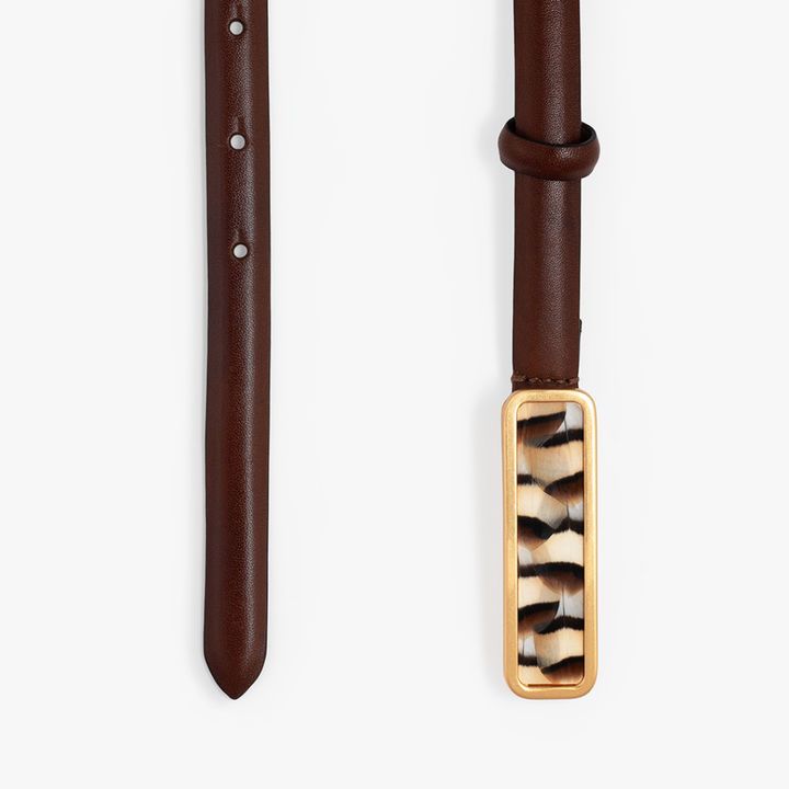 ACE BASIN ABBY FEATHER BUCKLE LEATHER BELT - BROWN PARTRIDGE
