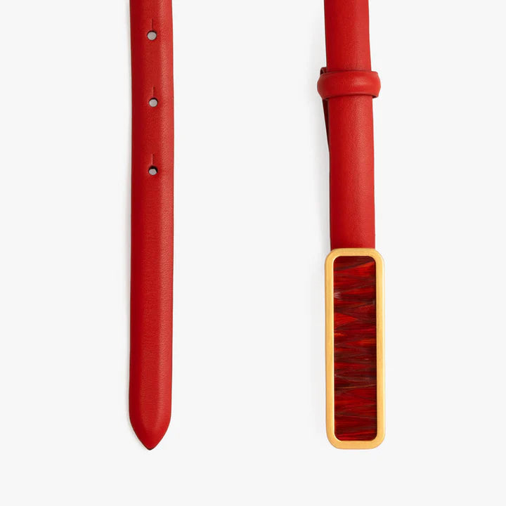 ACE BASIN ABBY FEATHER BUCKLE LEATHER BELT - RED PHEASANT