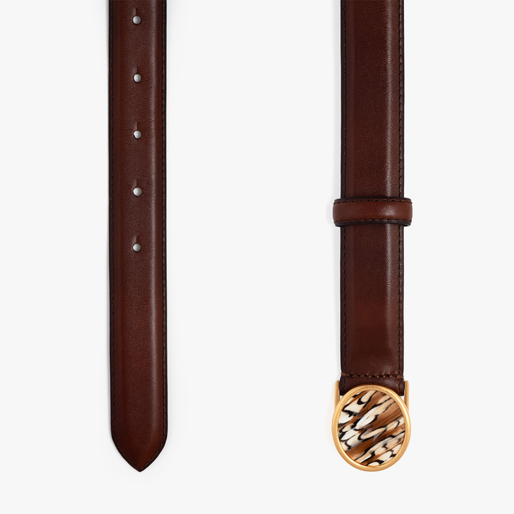 NOCTURNAL NATTY FEATHER BUCKLE LEATHER BELT - BROWN QUAIL