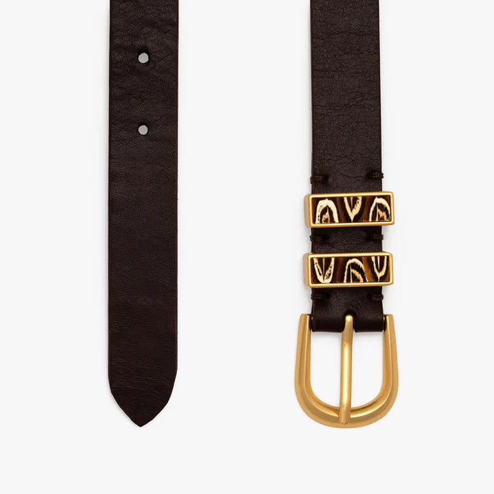 OVER THE MOON MADDIE LEATHER BELT WITH FEATHER DETAIL - CHOCOLATE PHEASANT
