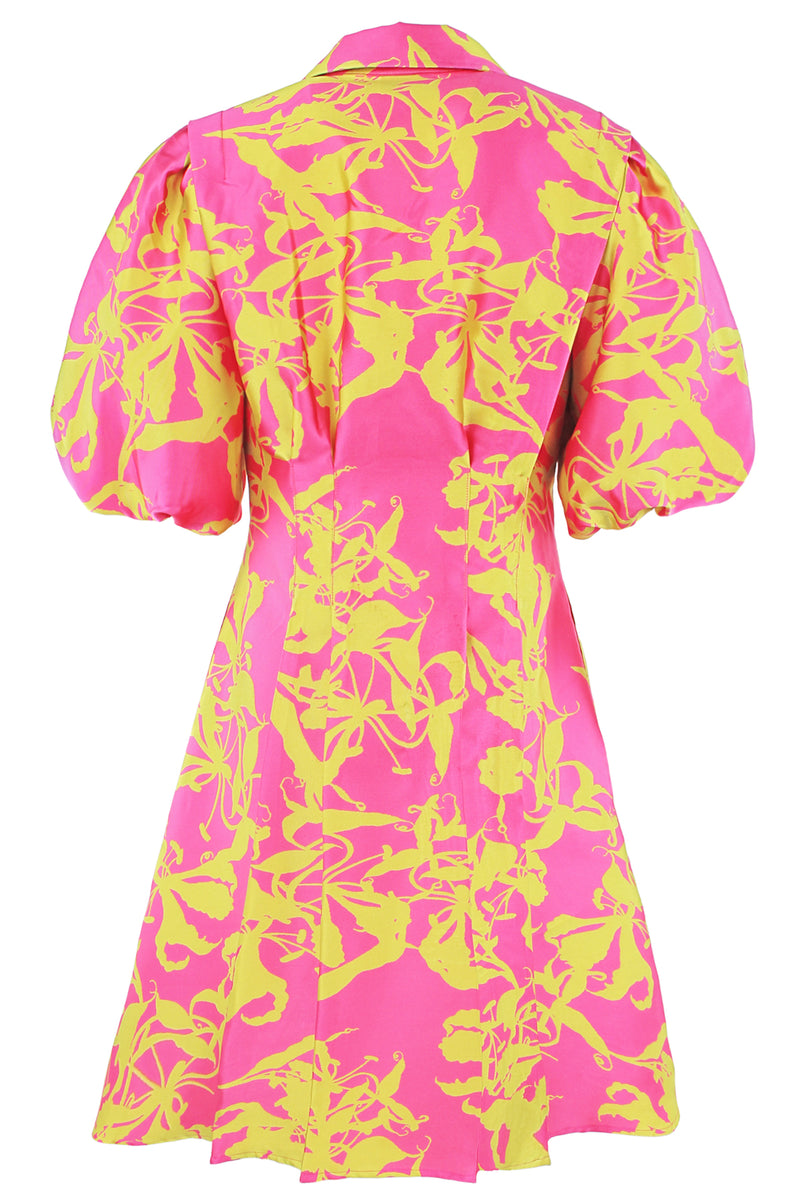 ALICIA JACQUARD PRINT DRESS - PINK CHARTRUESE