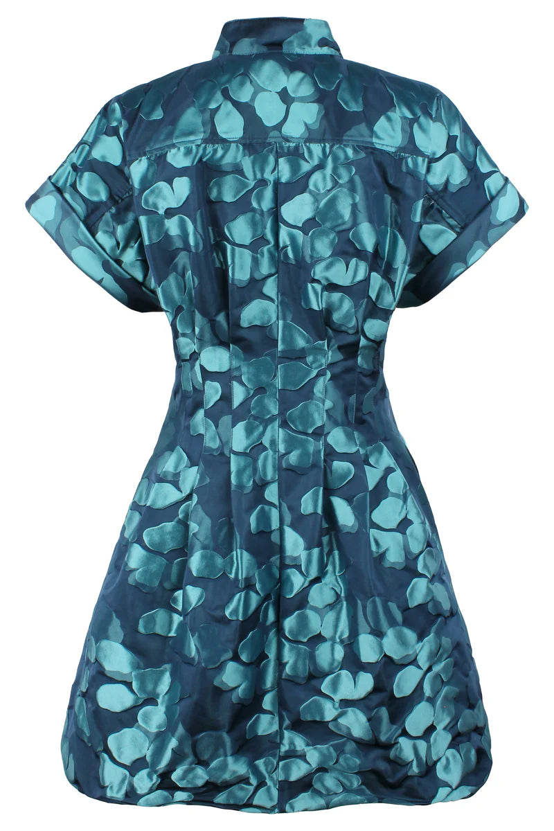 JAMES LILYPAD JACQUARD BUBBLE DRESS - AQUA/NAVY