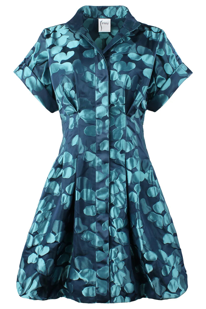 JAMES LILYPAD JACQUARD BUBBLE DRESS - AQUA/NAVY