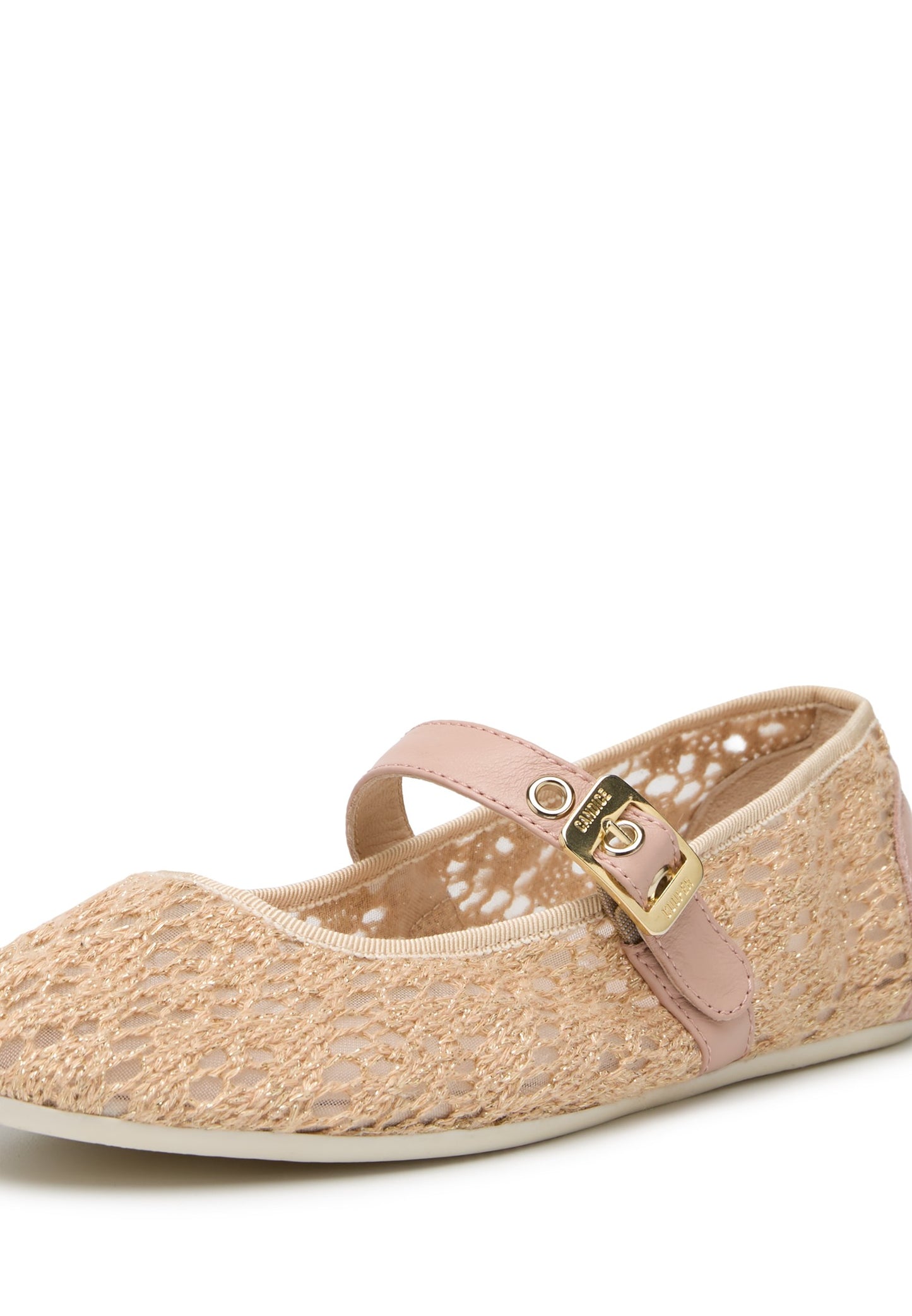 DAFNE BRID LAMINATED LACE AND LEATHER SHOE - NUDE
