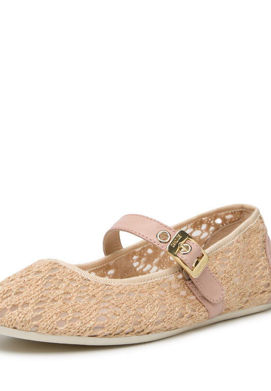 DAFNE BRID LAMINATED LACE AND LEATHER SHOE - NUDE