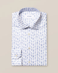 BLUE LIGHTHOUSE PRINT SIGNATURE TWILL SLIM FIT SHIRT