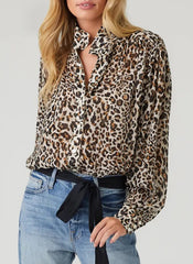 SHIRRED BLOUSE - LEOPARD