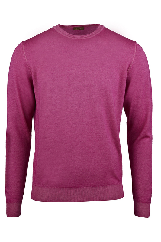 GARMENT DYED MERINO CREW NECK SWEATER - BERRY