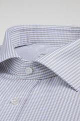 TAN AND LIGHT BLUE MICRO STRIPE SHIRT