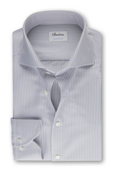 TAN AND LIGHT BLUE MICRO STRIPE SHIRT