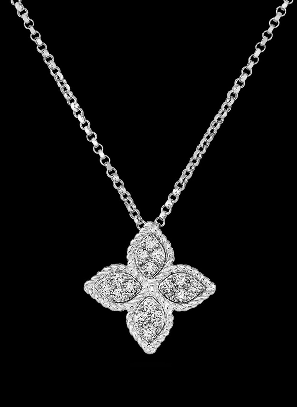 18K WG DIAMOND PRINCESS FLOWER MEDIUM PENDANT NECKLACE